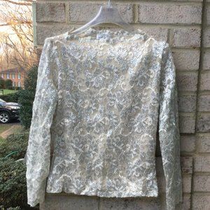 Kay Celine Silver Metallic Lace Boat Neck Top